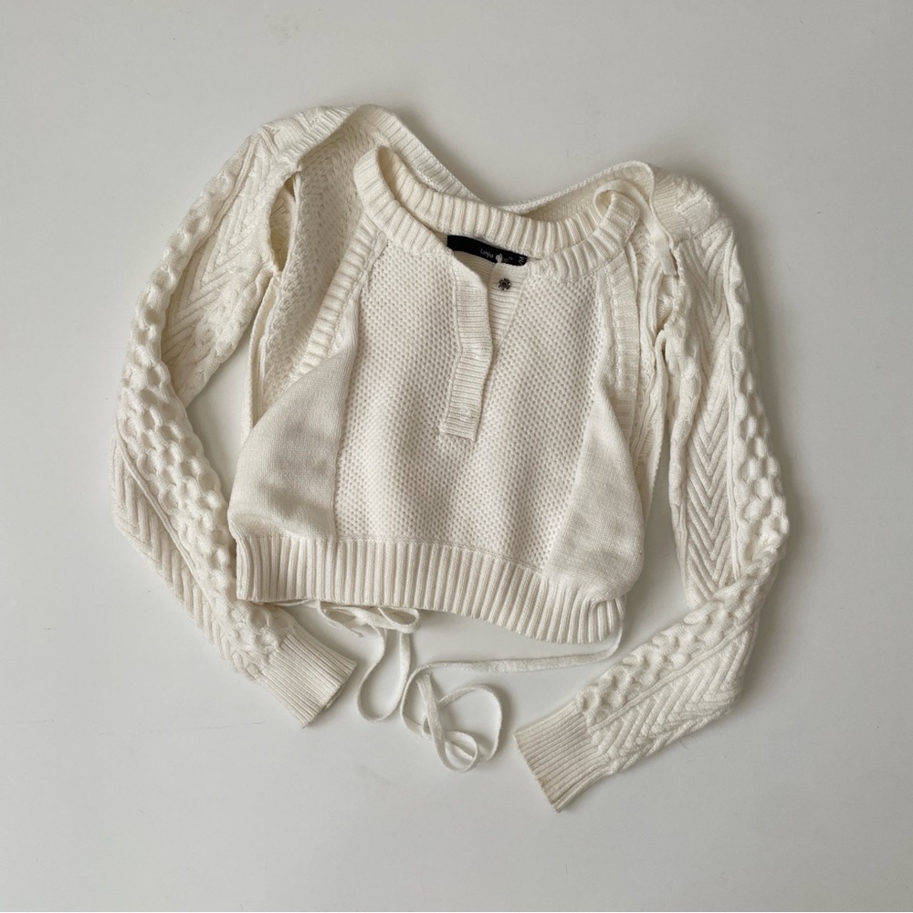 YesStyle Two Piece Knit Crop Long Sleeve Sweater Top in Ivory, Size XS/S - Picture 2 of 12